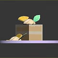 Delicious Layered Cream Cake With Orange Slices And Green Leaves On Purple Plate