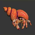 Colorful Hermit Crab With Red Orange Spiral Shell Purple Eyes And Striped Legs