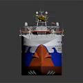Blue Red White Multipurpose Offshore Vessel With Yellow Containers Crane And Helicopter Pad