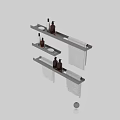 Modern Bathroom Essentials With Gray Towels Metal Shelves And Liquid Soap Bottles