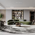 Modern Living and Dining Room Interior Design With Marble Island Glass Wine Cabinet Bar Stools