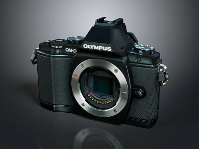 OLYMPUS OM D Digital Camera Black Body with Lens Mount and Brand Logo Design 3d model