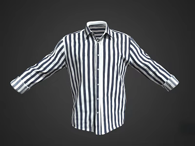 Classic Blue And White Striped Collared Long Sleeve Shirt With Front Button Design 3d model