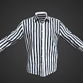 Classic Blue And White Striped Collared Long Sleeve Shirt With Front Button Design