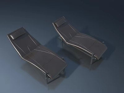 Two Black Lounge Chairs With Metal Frame And Dark Cushion On Deep Blue Background 3d model