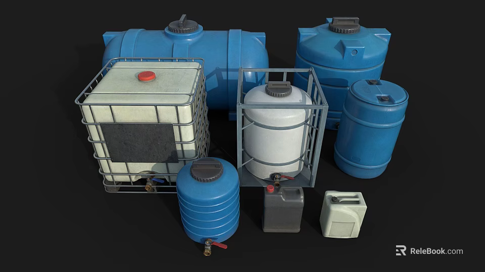 Various Hardware Water Storage Tanks with Plastic Metal Frames and Assorted Colors 3d model 