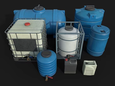 Various Hardware Water Storage Tanks with Plastic Metal Frames and Assorted Colors 3d model