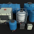 Various Hardware Water Storage Tanks with Plastic Metal Frames and Assorted Colors