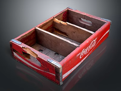 Vintage Red Coca-Cola Wooden Crate With Divided Compartments And Worn Details 3d model