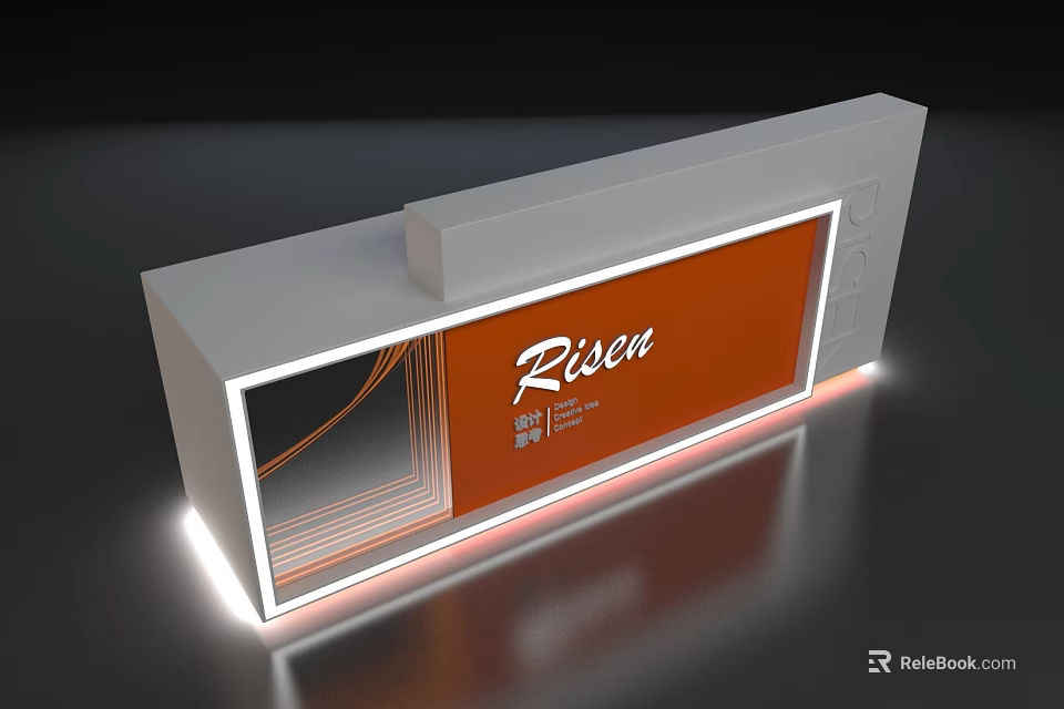 Modern Reception Desk With Orange Panel Risen Brand And LED Lighting 3d model