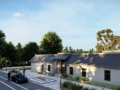 Traditional Ancient Building With Gray Roof White Walls And Green Trees Surroundings 3d model