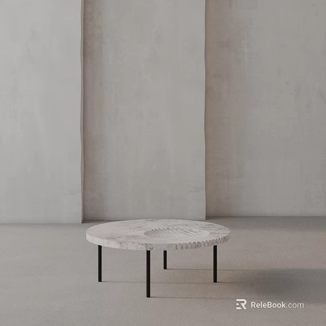Gray Sofa And Round Marble Coffee Table Set With Black Legs In Gray Interior 3d model