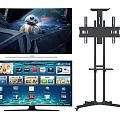 Large Screen Smart TV With Modern Floor Stand And Entertainment Features