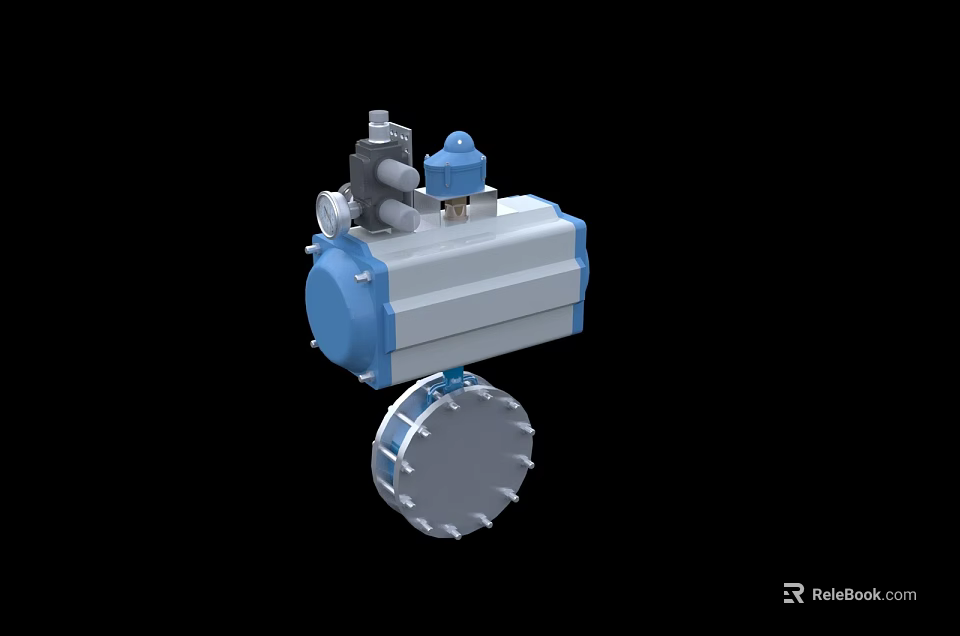 Industrial Pneumatic Valve Equipment With Pneumatic Actuator Flange Connection And Stainless Steel Body 3d model 