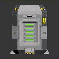 Futuristic Metallic Container With Green Internal Components Transparent Windows And Warning Stripes 3d model