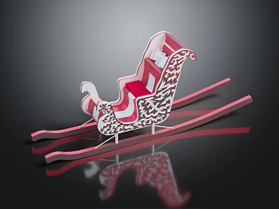 Decorative Sleigh Featuring Red Seat Intricate Carved Patterns Red Runners On Dark Background And Reflection 3d model