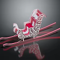 Decorative Sleigh Featuring Red Seat Intricate Carved Patterns Red Runners On Dark Background And Reflection