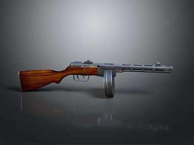 Vintage Submachine Gun With Wooden Grip And Drum Magazine Design 3d model