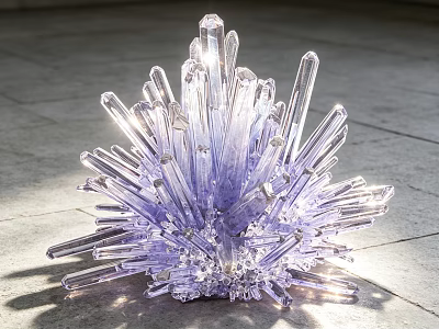 Stone And Wood Crafted Crystal Sculpture Display On Slate Floor With Light 3d model