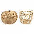 Natural Woven Storage Baskets With Round Lid And Handles For Home Organizing