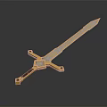 Ornate Long Sword With Gold Hilt Blue Accents And Shiny Metallic Design