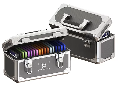 Durable Storage Case With Metal Frame Latches Handle And Colorful Items Inside 3d model