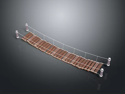 Wooden Plank Bridge Structure With Metal Railings And Support Posts 3d model