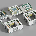 Modern Office Building Complex with Courtyards Geometric Design and Green Roofs 3d model