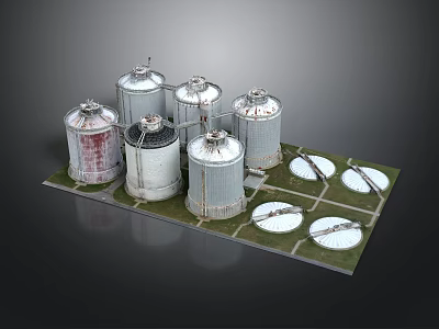 Industrial Storage Tanks Setup With Circular Platforms And Metal Structures 3d model