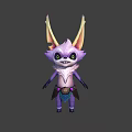 3D Fantasy Creature Character With Big Ears Purple Body White Fur And Decorative Outfit
