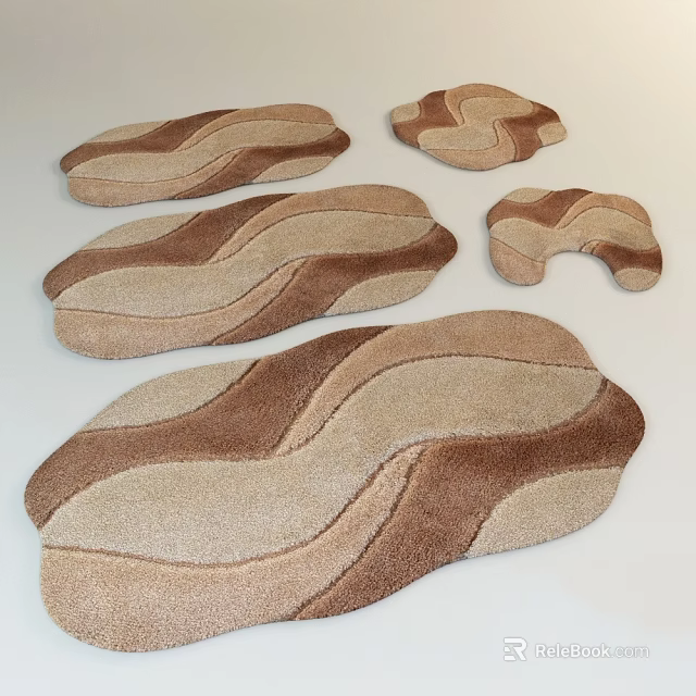 Multiple Shaped Area Rugs With Wave Pattern In Beige Brown Tones 3d model