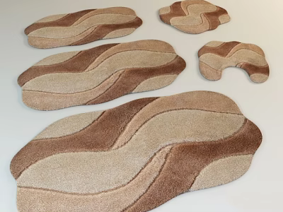 Multiple Shaped Area Rugs With Wave Pattern In Beige Brown Tones 3d model