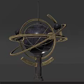 Ornate Globe Furniture with Golden Rings and Dark Pedestal Base for Home Decor