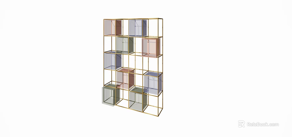 Modern Multicolored Metal Frame Shelving Unit With Colored Doors And Storage Tiers 3d model 