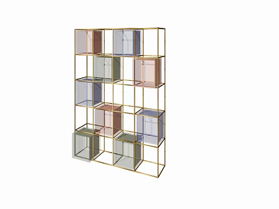 Modern Multicolored Metal Frame Shelving Unit With Colored Doors And Storage Tiers 3d model