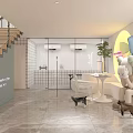 Bright Shopping Mall Retail Store Interior With Shelves Staircase Display Cases And Counter