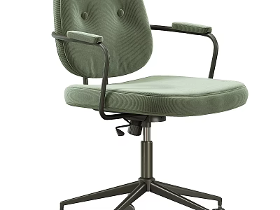 Green Fabric Office Chair with Button Tufted Backrest Black Metal Arms Swivel Base and Wheels 3d model