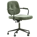 Green Fabric Office Chair with Button Tufted Backrest Black Metal Arms Swivel Base and Wheels