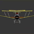 Yellow Biplane Toy Model With Propeller Skis And Pilot Tail Label