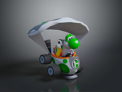 Green Character Driving Parachute Cart With White Gloves And Green White Wheels 3d model