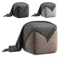 Cozy Upholstered Ottoman With Striped Blanket In Gray Light Gray And Brown Tones