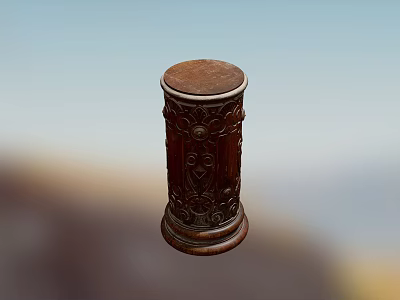 Elegant Wooden Pillar With Intricate Carved Patterns And Round Top Design 3d model
