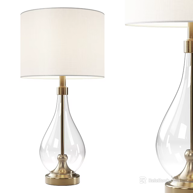 Modern Transparent Glass Table Lamp In Water Drop Shape With Gold Stand And White Lampshade 3d model 