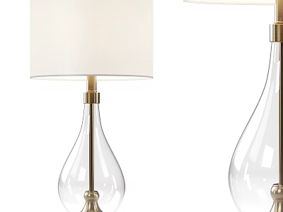 Modern Transparent Glass Table Lamp In Water Drop Shape With Gold Stand And White Lampshade 3d model