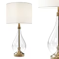 Modern Transparent Glass Table Lamp In Water Drop Shape With Gold Stand And White Lampshade
