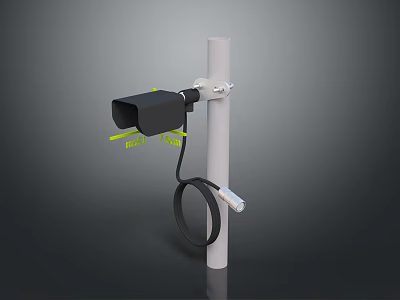 Computer External Device Mounted On White Pole With Green Wires And Black Cable 3d model