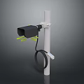 Computer External Device Mounted On White Pole With Green Wires And Black Cable 3d model