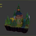 Cartoon Scene Featuring Fairy Tale Castle With Spire Towers Green Trees And River