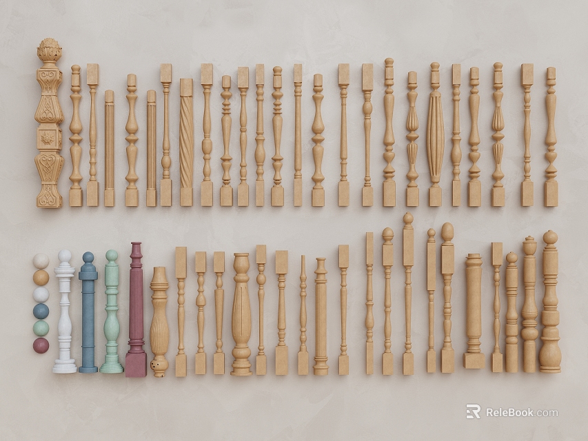 Various Decorative Wooden Baluster Designs With Different Shapes For Staircase Railings 3d model 