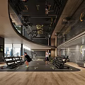Modern Gym Interior With People Exercising On Treadmills Fitness Equipment And Floor To Ceiling Windows